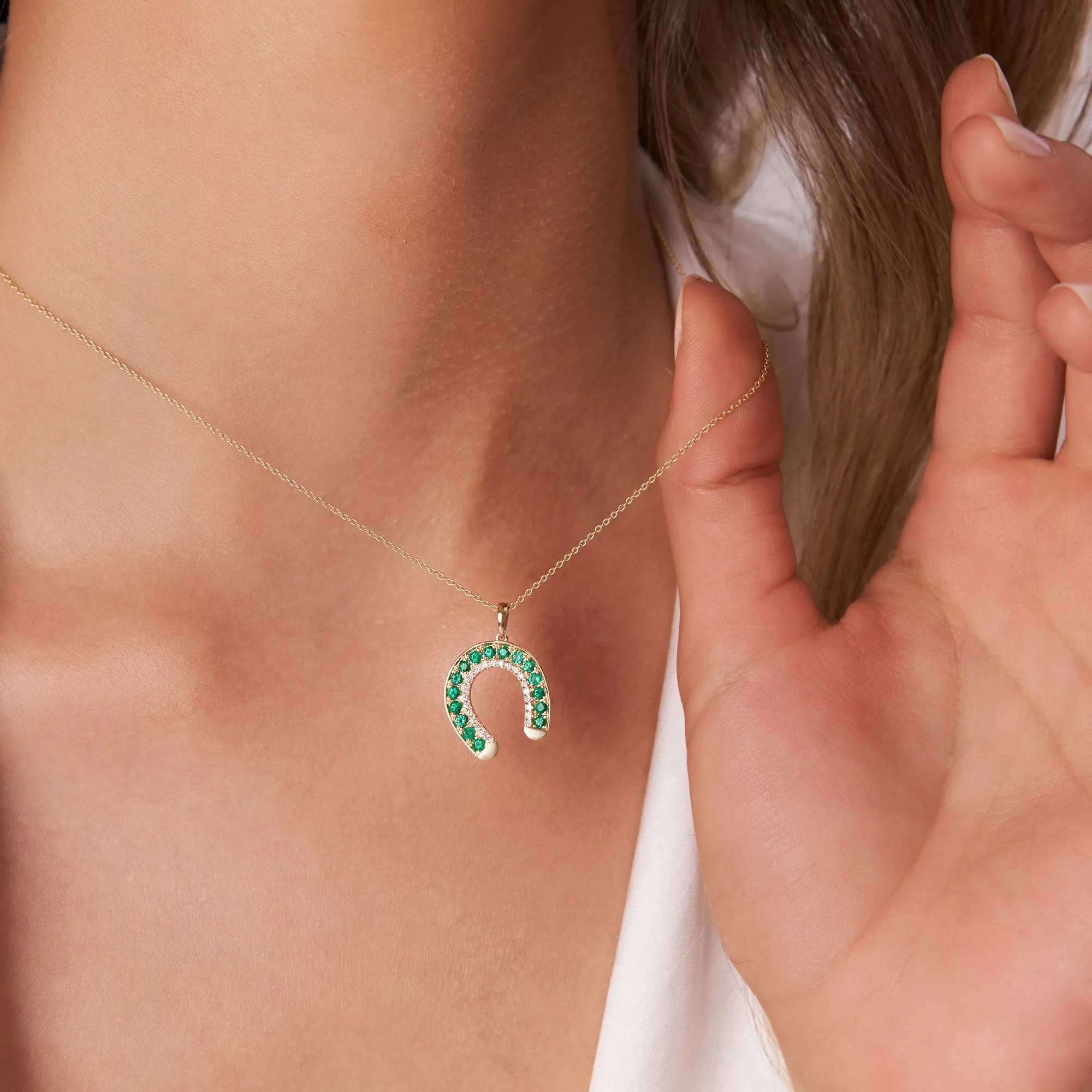 14k Emerald and Diamond Horseshoe Pendant