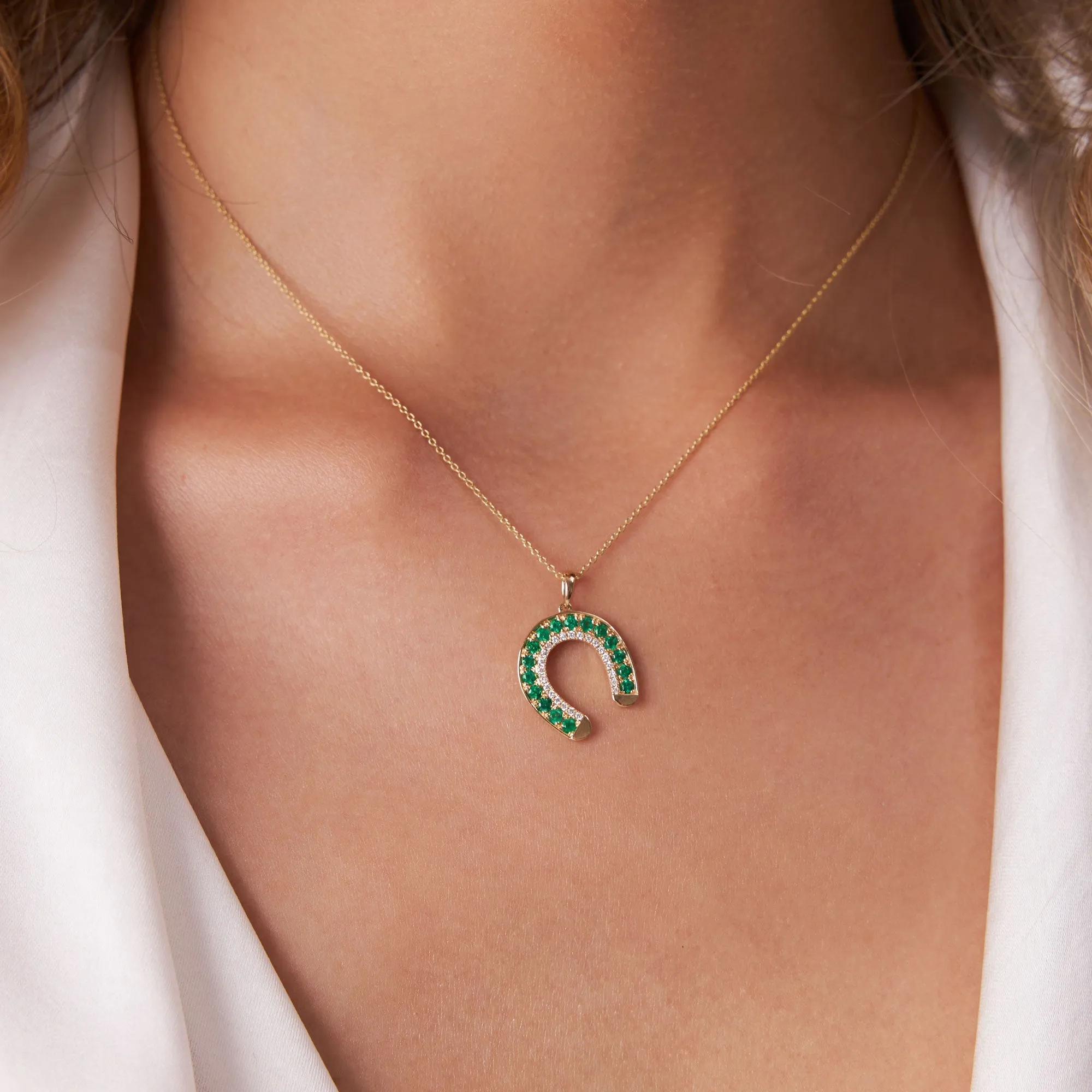 14k Emerald and Diamond Horseshoe Pendant