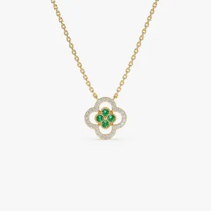 14k Emerald Clover Necklace in Halo Setting
