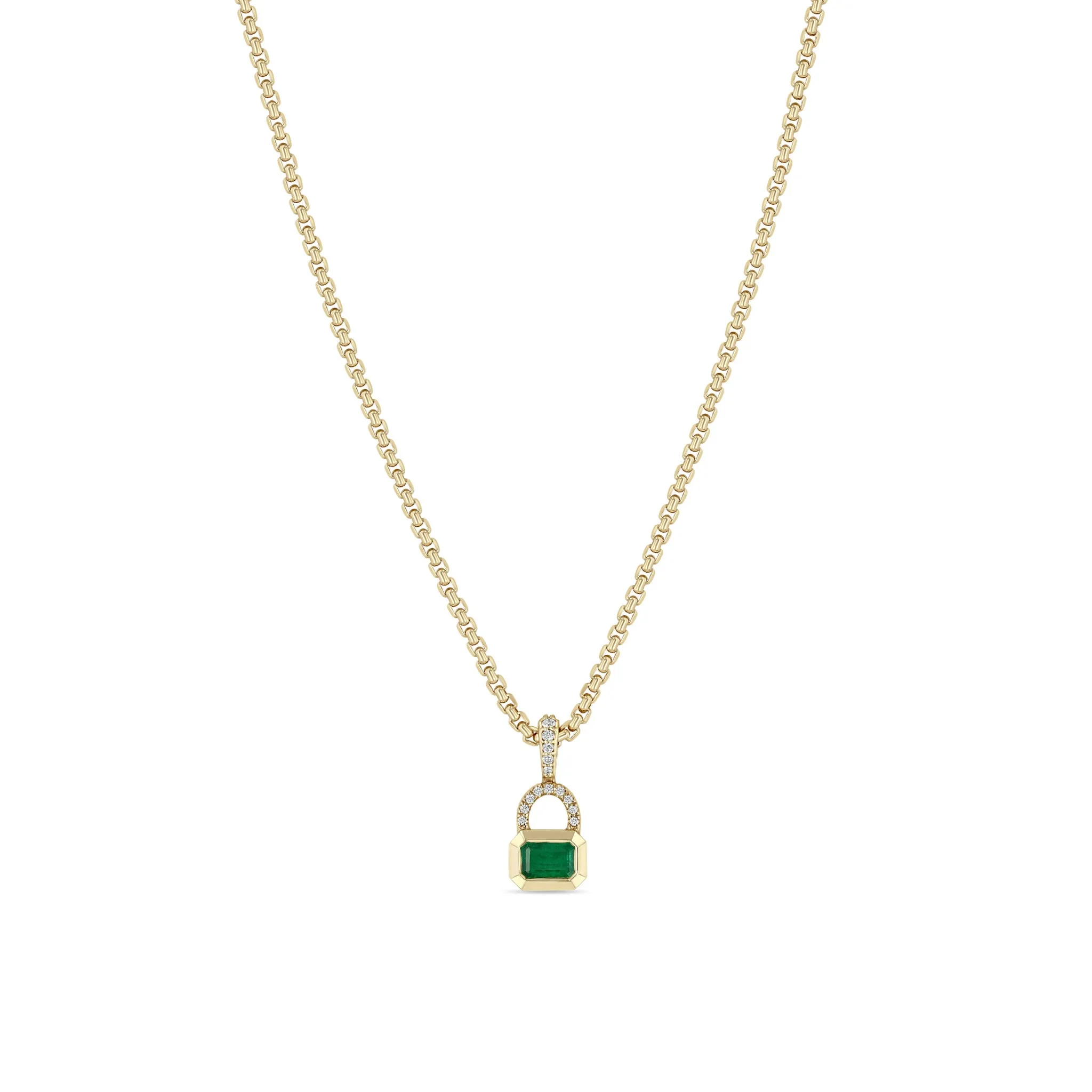 14k Emerald Cut Emerald & Pavé Diamond Bail Box Chain Necklace