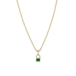 14k Emerald Cut Emerald & Pavé Diamond Bail Box Chain Necklace