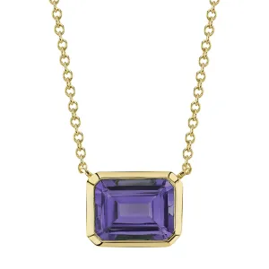 14K Gold 1.40 Carat Amethyst Bezel Pendant Necklace