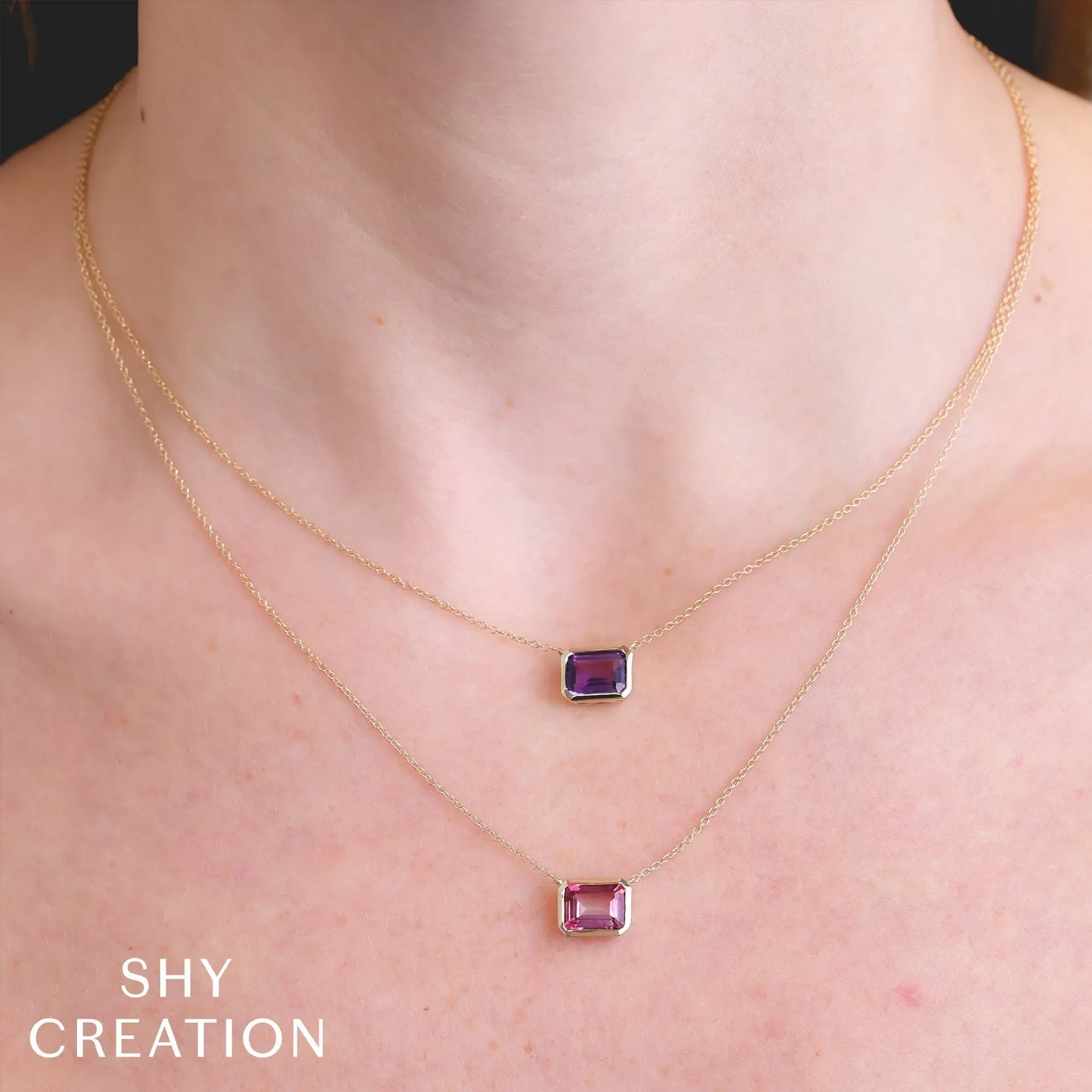 14K Gold 1.40 Carat Amethyst Bezel Pendant Necklace