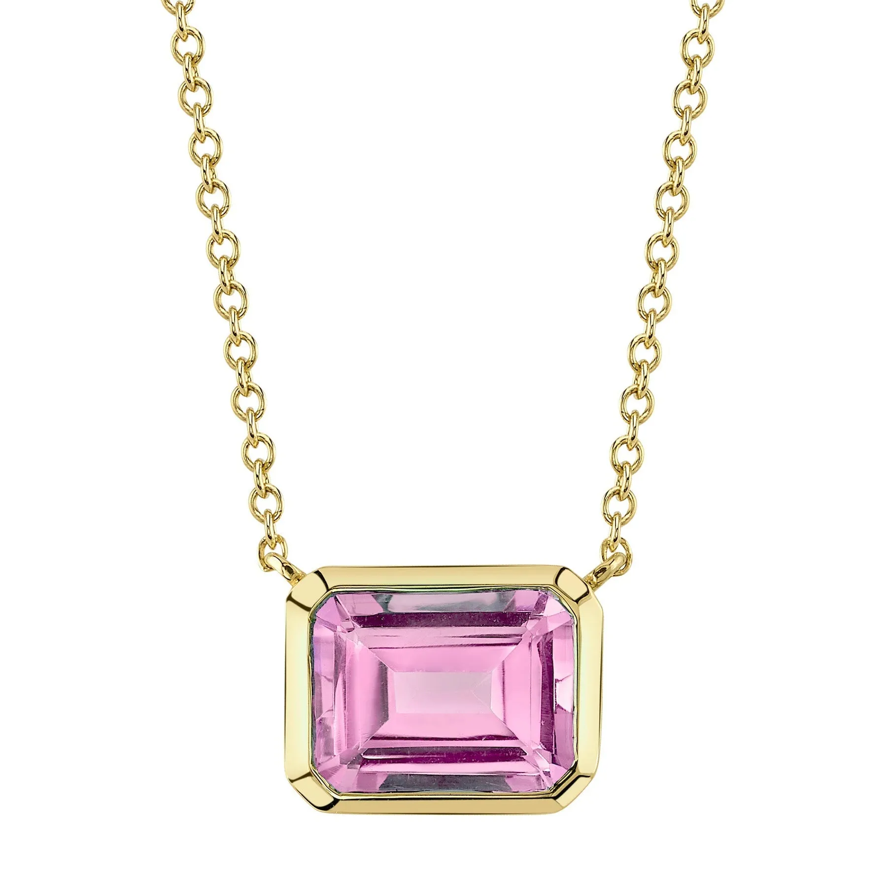 14K Gold 1.92 Carat Pink Topaz Bezel Pendant Necklace