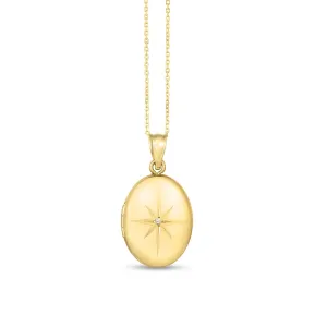 14K Gold And Diamond Oval North Star Locket Necklace