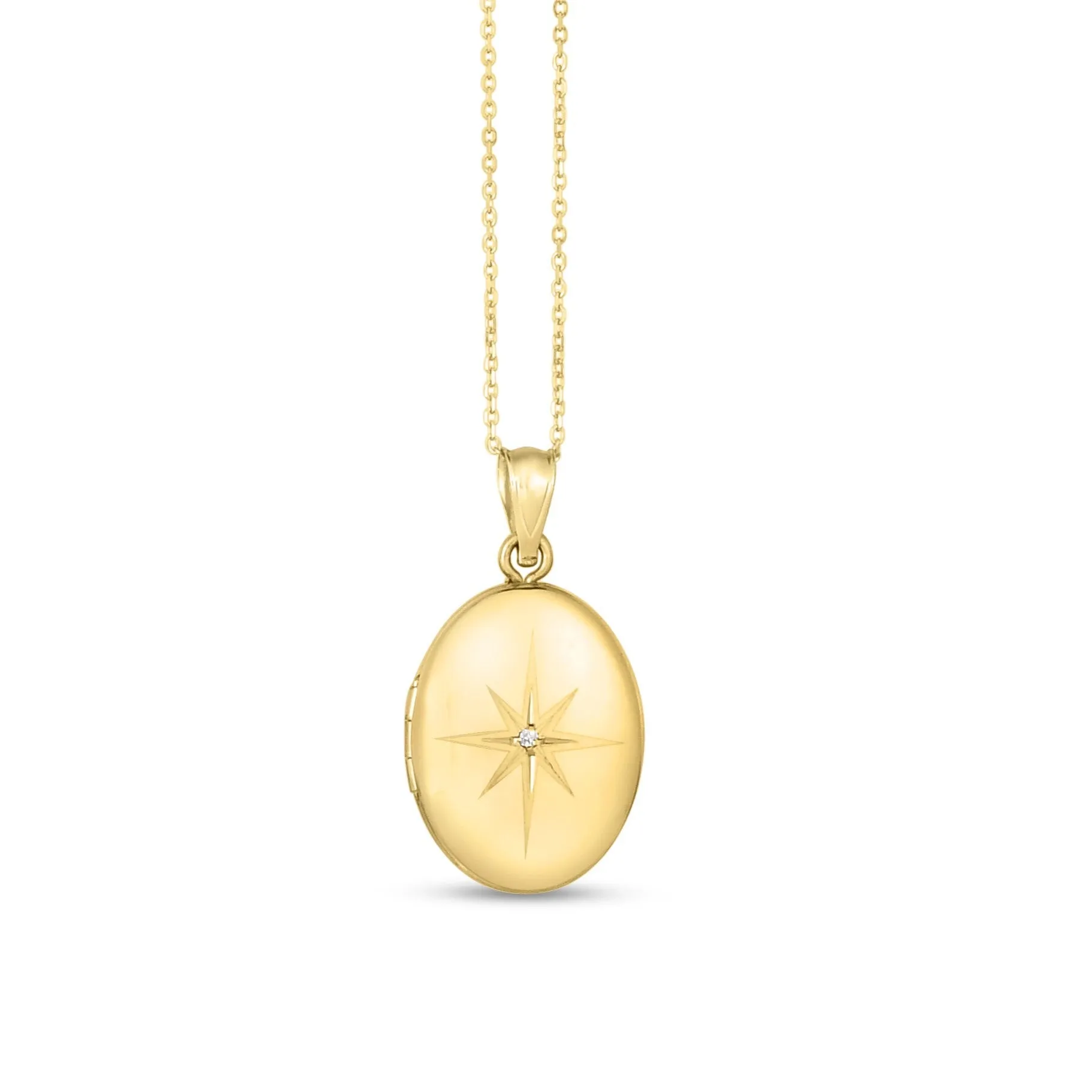 14K Gold And Diamond Oval North Star Locket Necklace