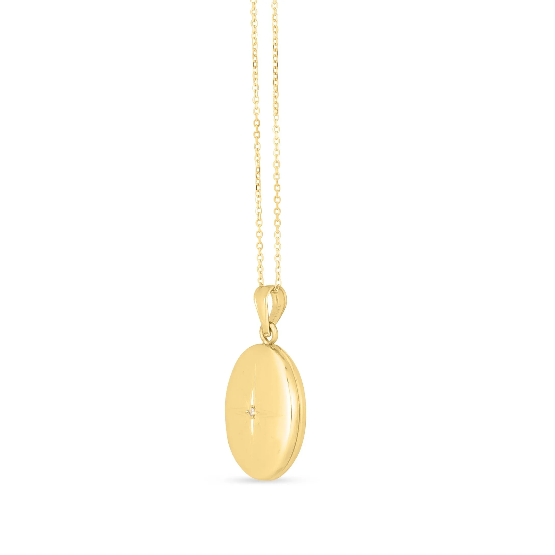 14K Gold And Diamond Oval North Star Locket Necklace