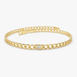 14k Gold Cuban Link Bracelet w/ Bezel Setting Diamond