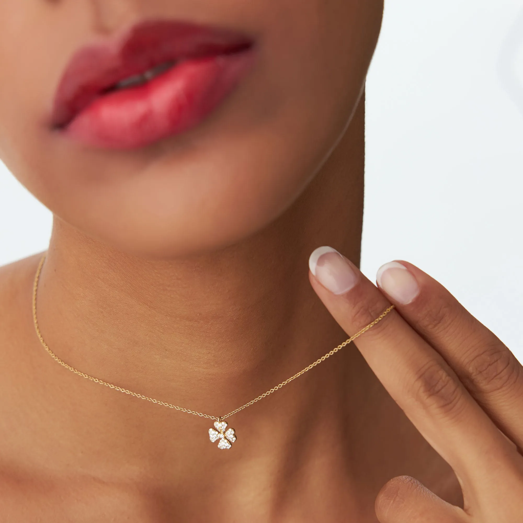 14K Gold Diamond Clover Necklace