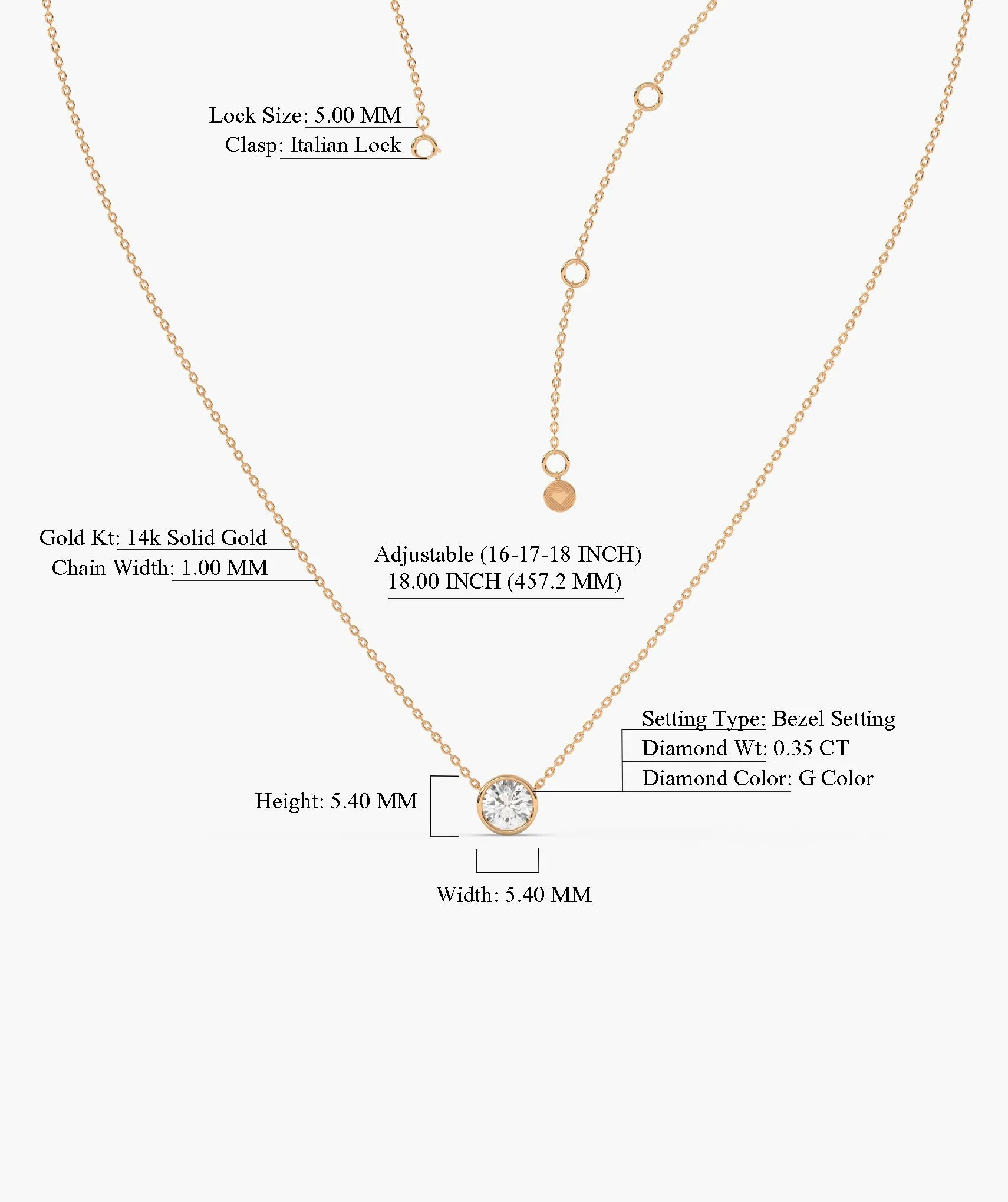 14K Gold Natural Diamond Solitaire Pendant