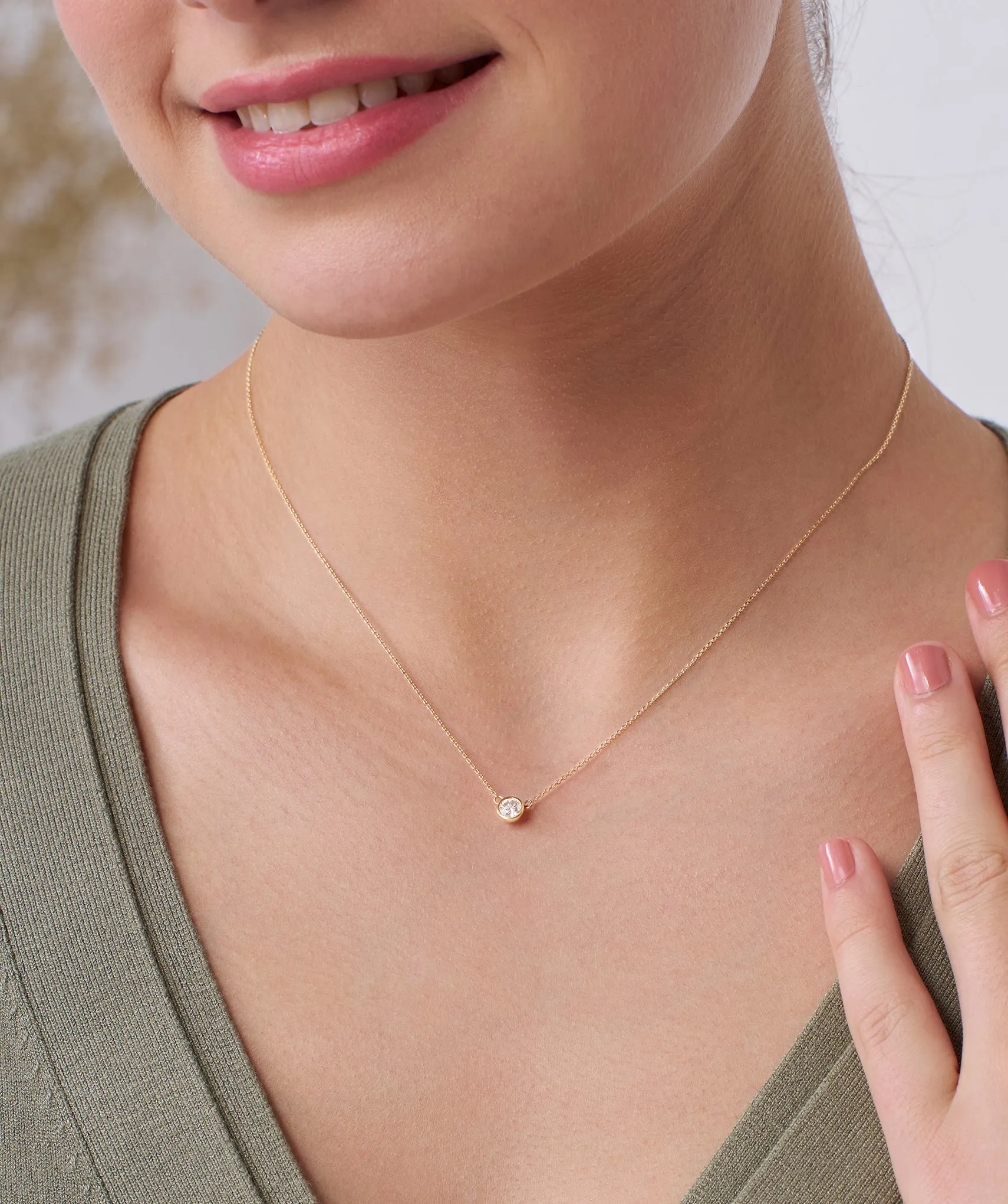 14K Gold Natural Diamond Solitaire Pendant