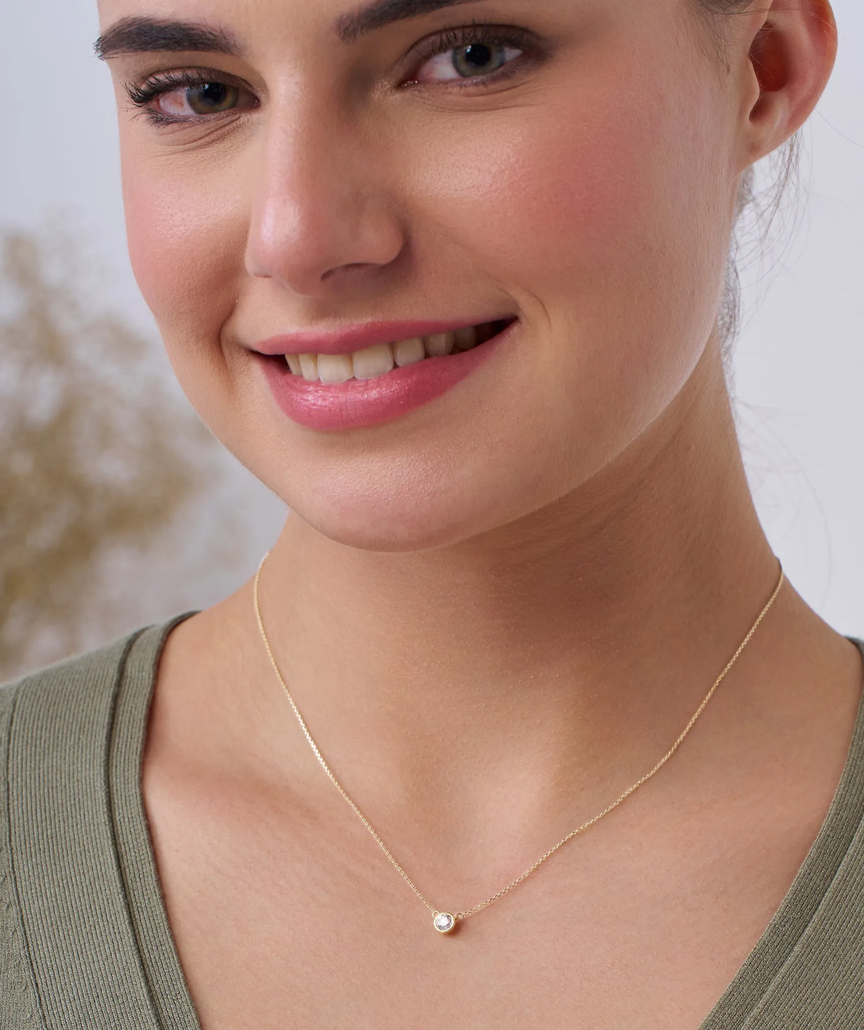 14K Gold Natural Diamond Solitaire Pendant