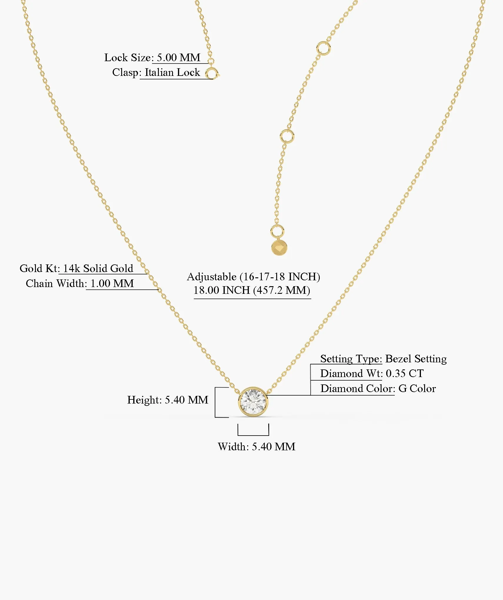 14K Gold Natural Diamond Solitaire Pendant
