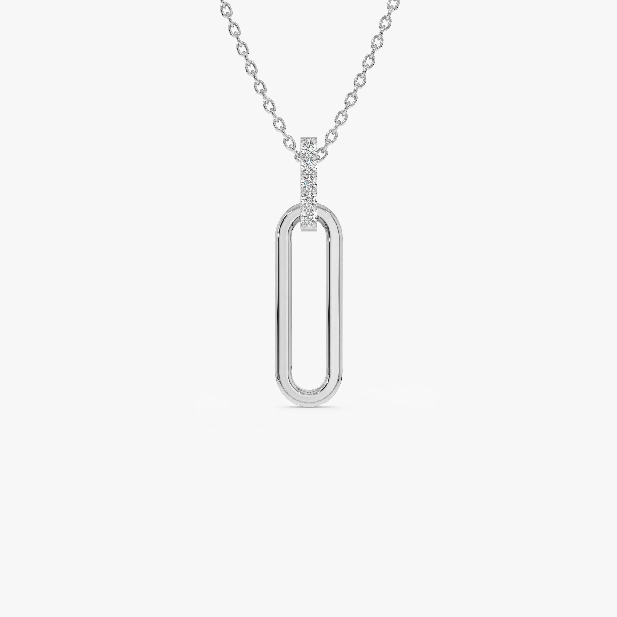 14k Gold Paper Clip Link Pendant Necklace