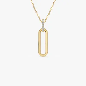 14k Gold Paper Clip Link Pendant Necklace