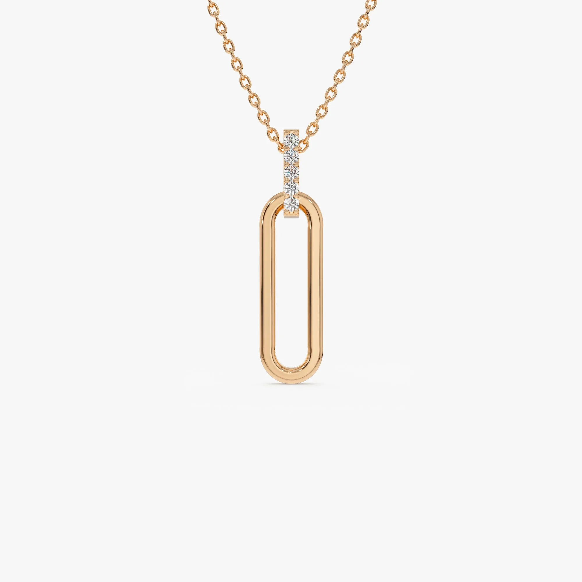 14k Gold Paper Clip Link Pendant Necklace