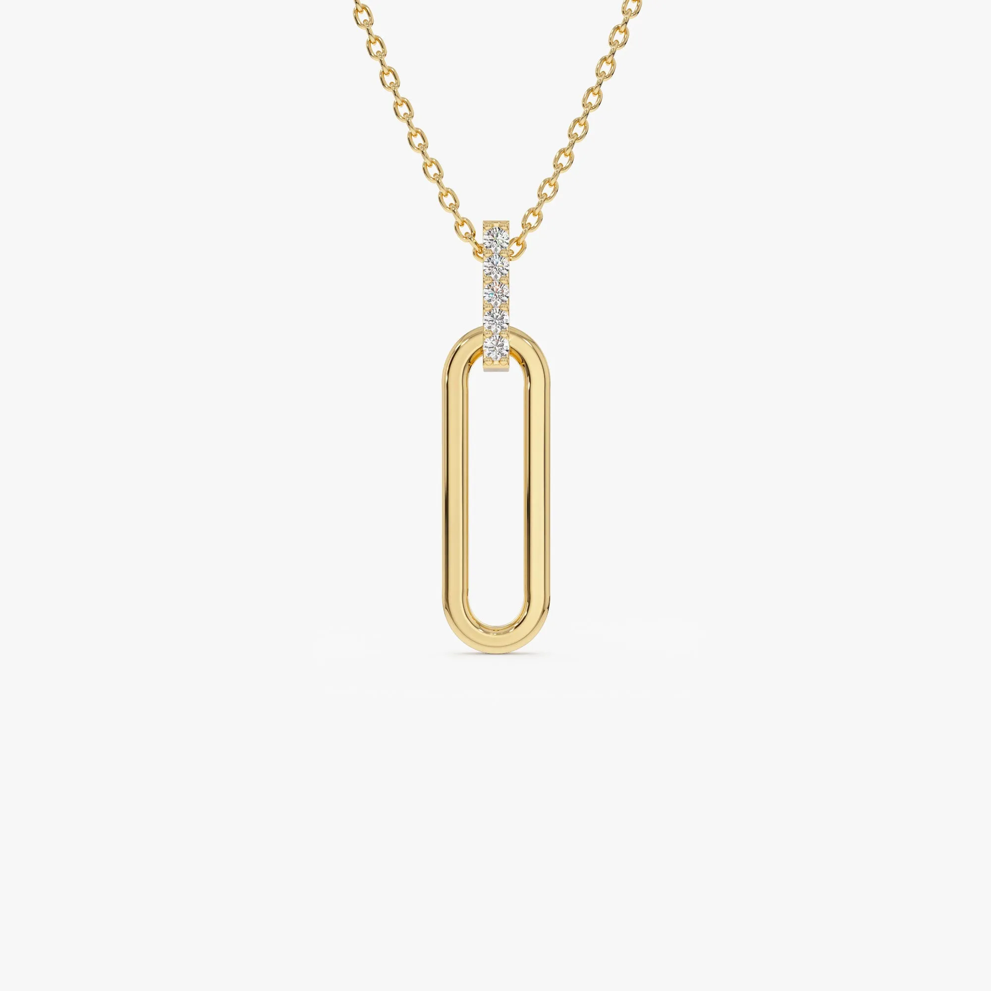 14k Gold Paper Clip Link Pendant Necklace