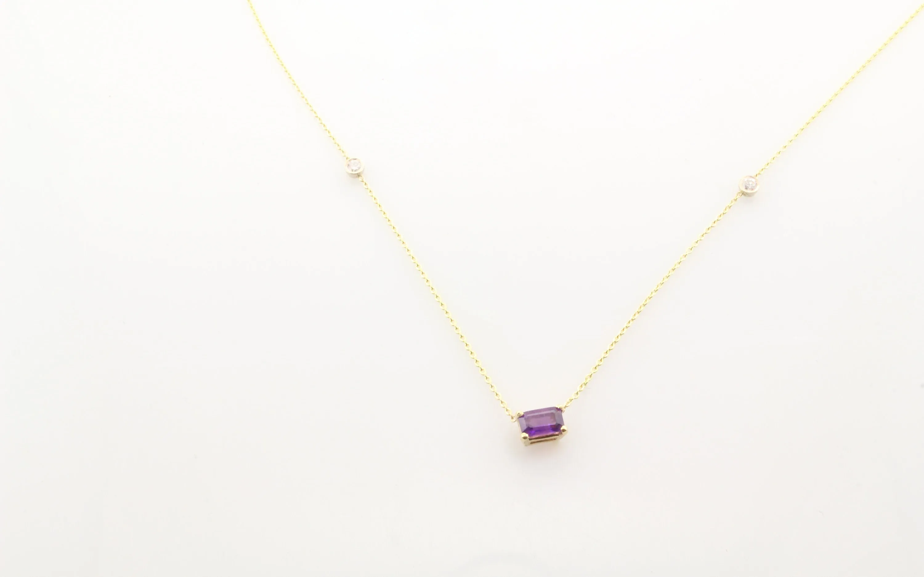 14K Gold Together Forever Emerald Cut Birthstone & Two Diamond Bezel Necklace