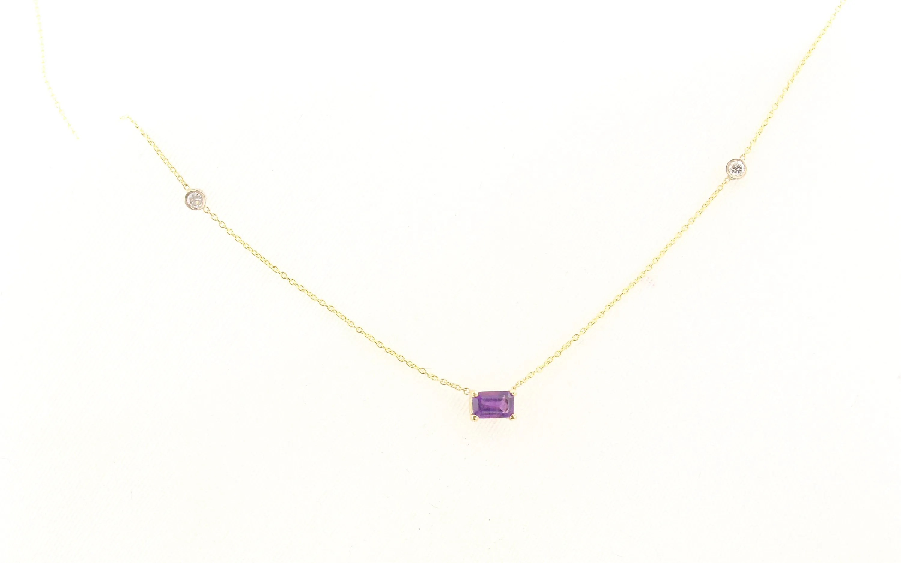 14K Gold Together Forever Emerald Cut Birthstone & Two Diamond Bezel Necklace