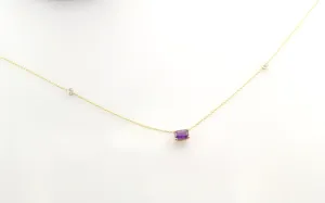 14K Gold Together Forever Emerald Cut Birthstone & Two Diamond Bezel Necklace
