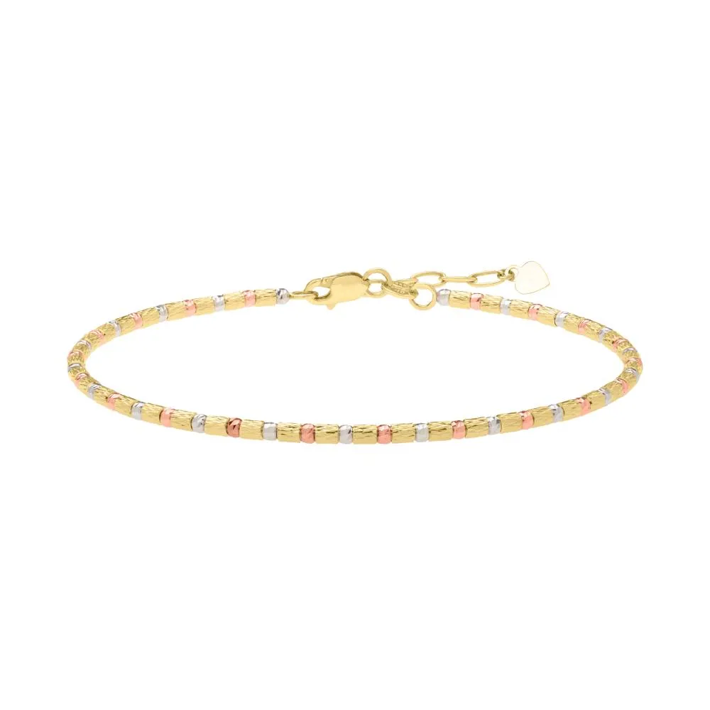 14K Gold Tri-Color Diamond Cut Bead Bracelet