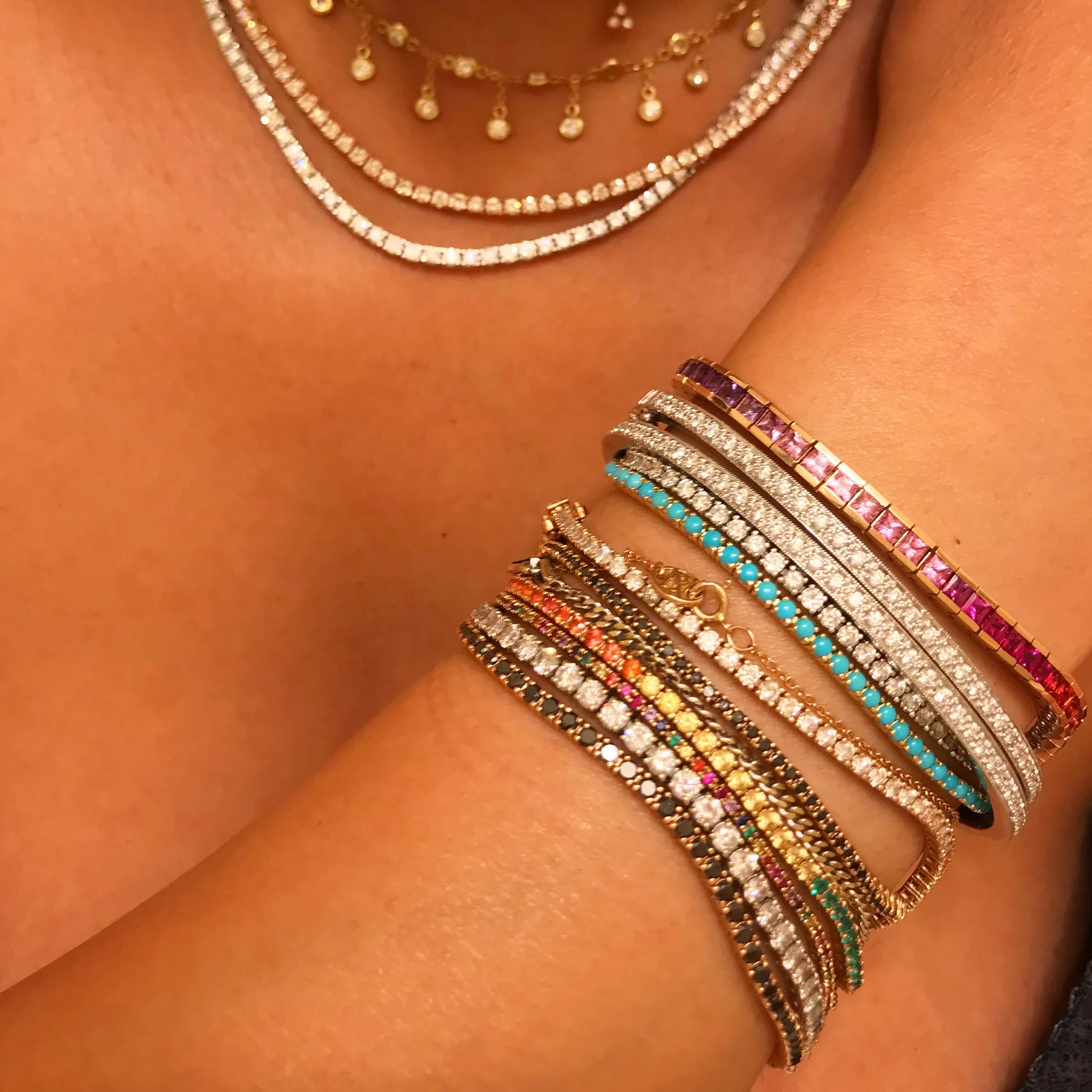 14K Gold Turquoise & Diamond Tennis Bracelet