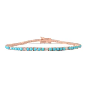 14K Gold Turquoise & Diamond Tennis Bracelet