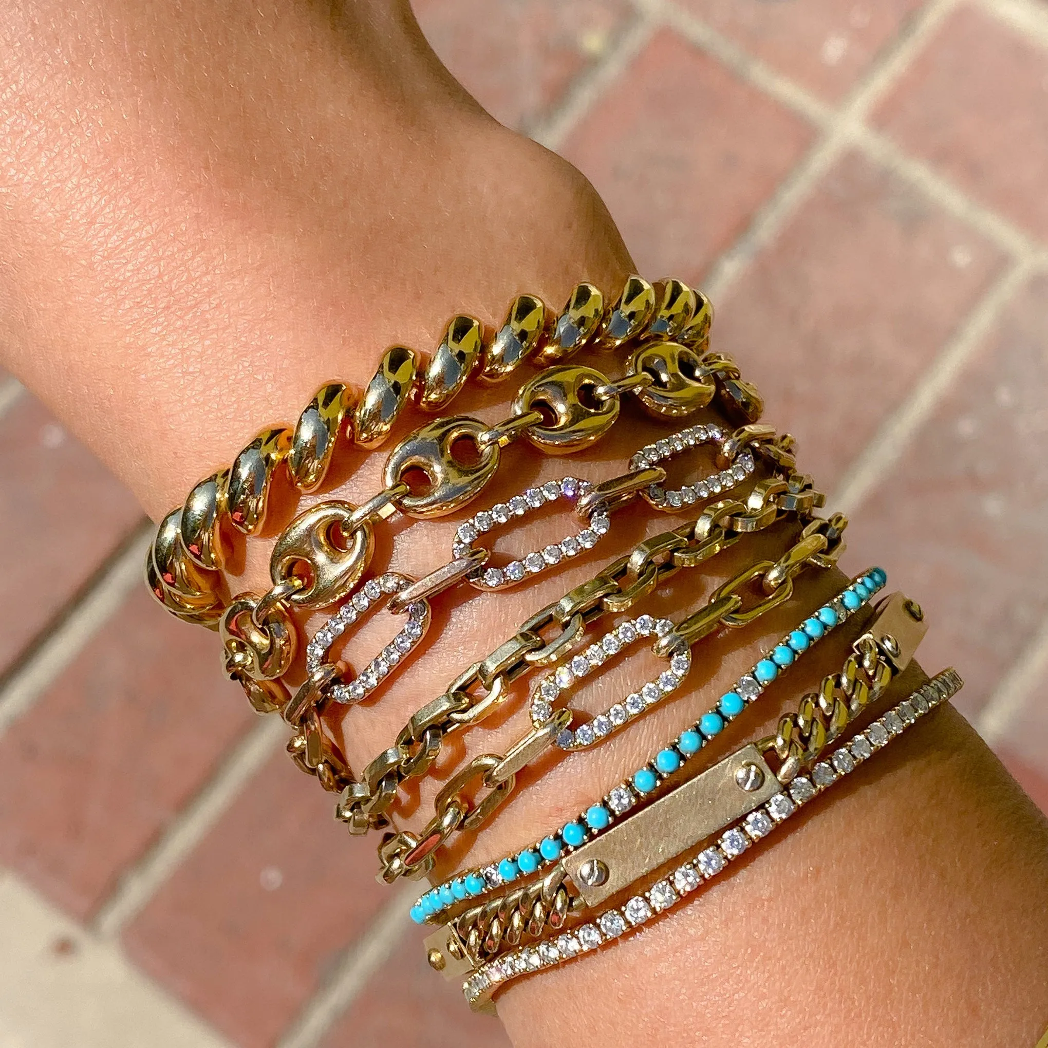 14K Gold Turquoise & Diamond Tennis Bracelet