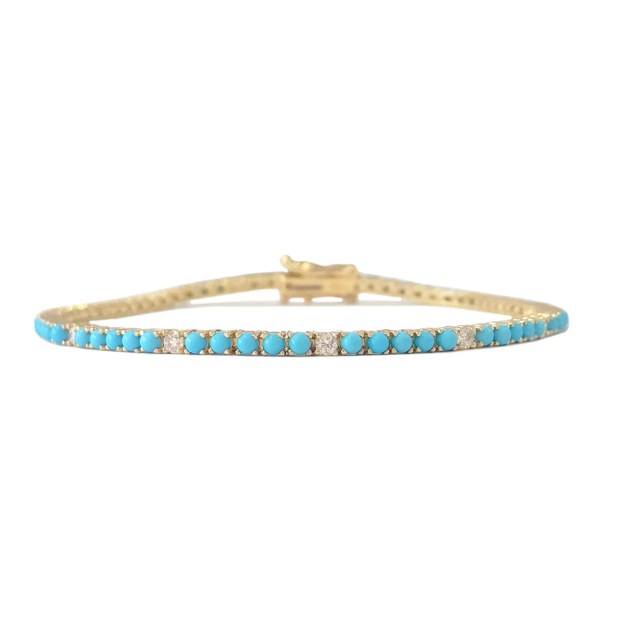 14K Gold Turquoise & Diamond Tennis Bracelet