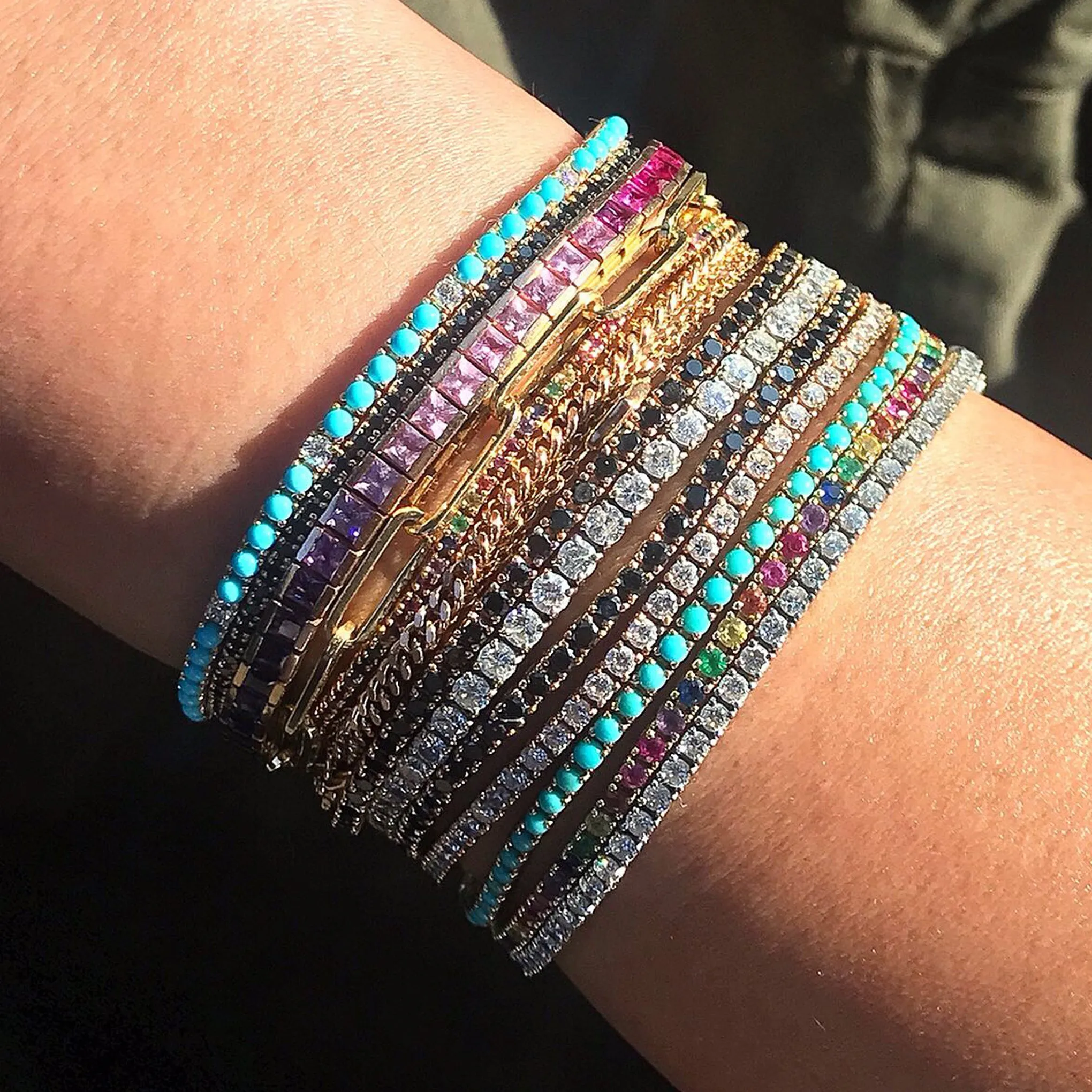 14K Gold Turquoise & Diamond Tennis Bracelet