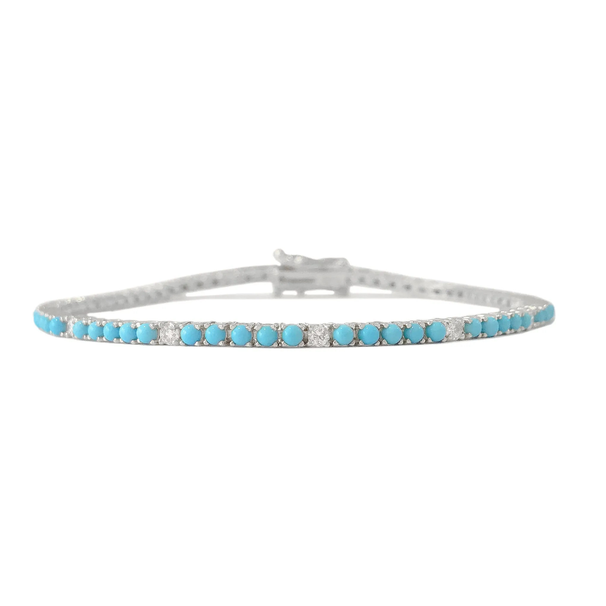 14K Gold Turquoise & Diamond Tennis Bracelet
