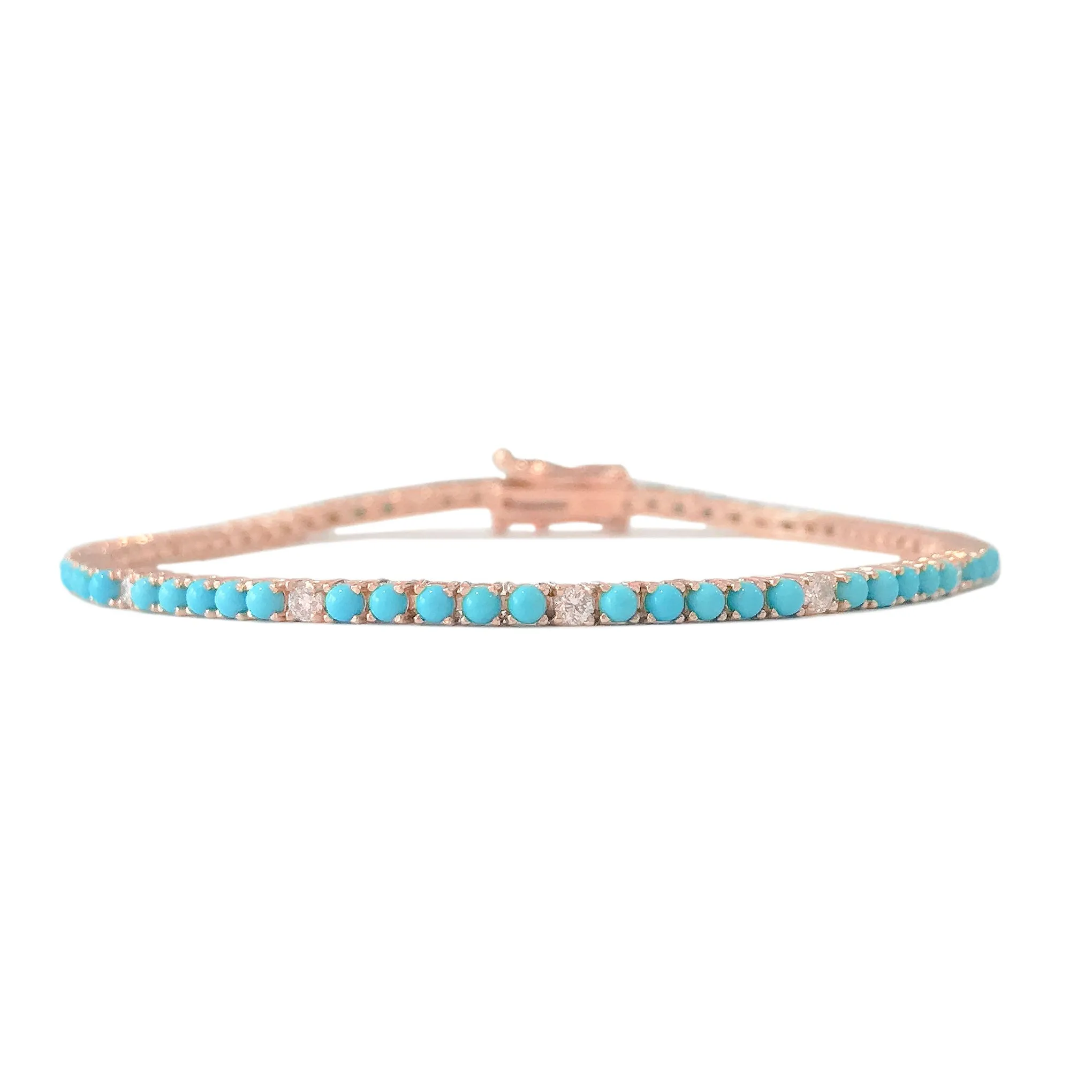 14K Gold Turquoise & Diamond Tennis Bracelet