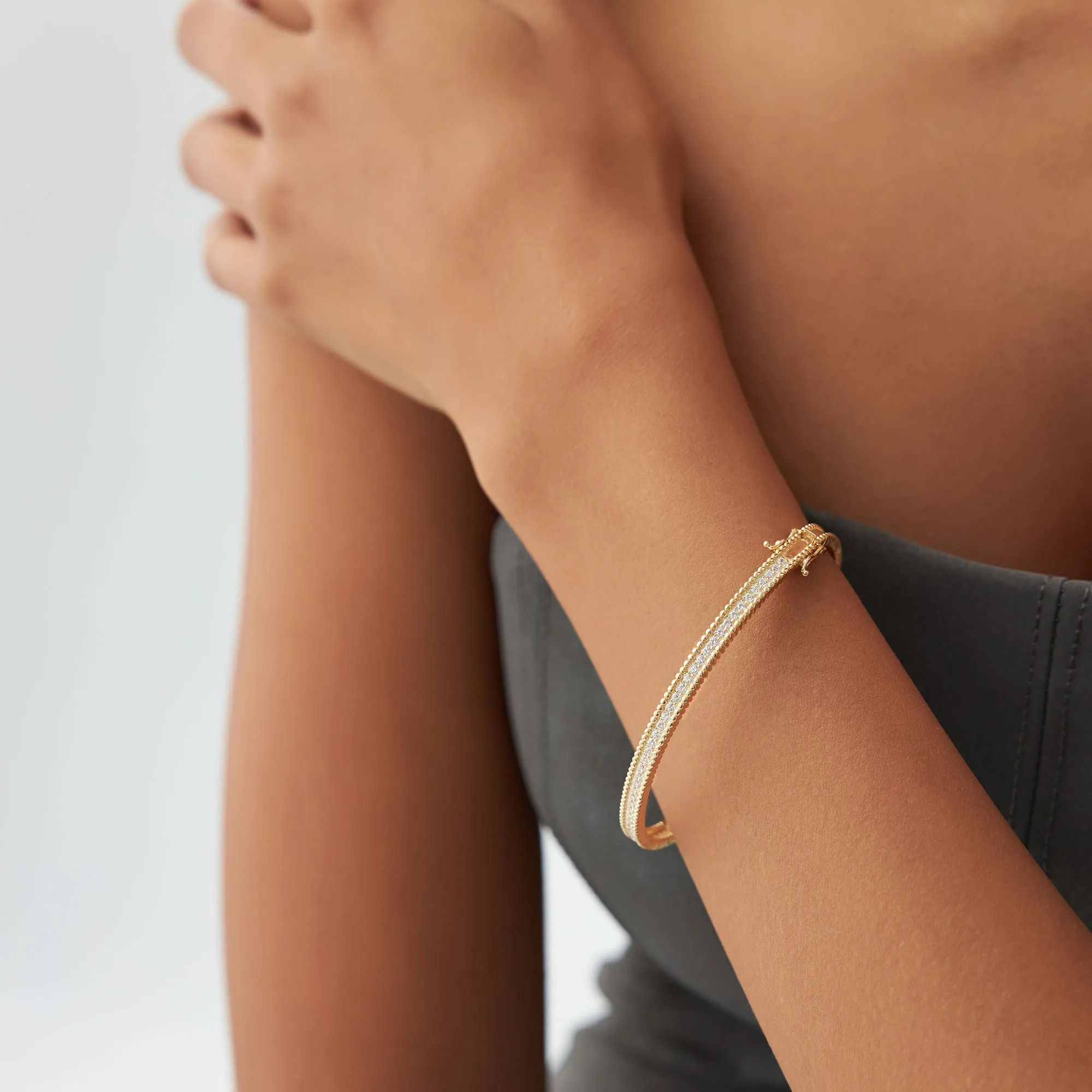 14k Milgrain Diamond Bangle Bracelet