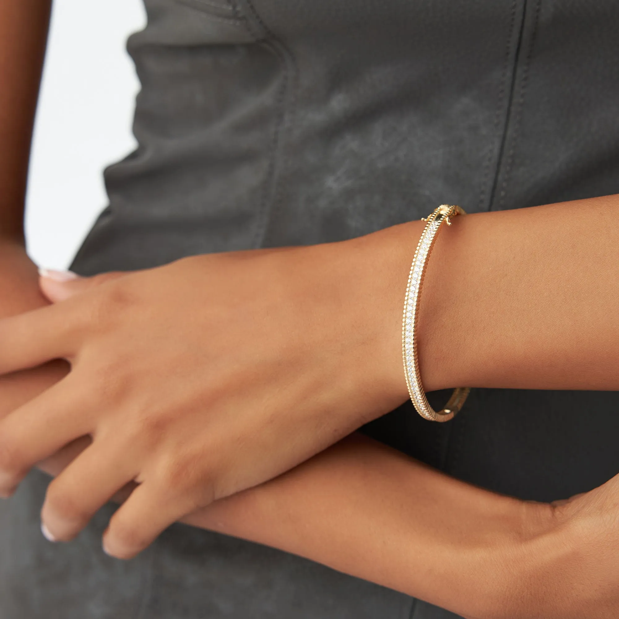 14k Milgrain Diamond Bangle Bracelet