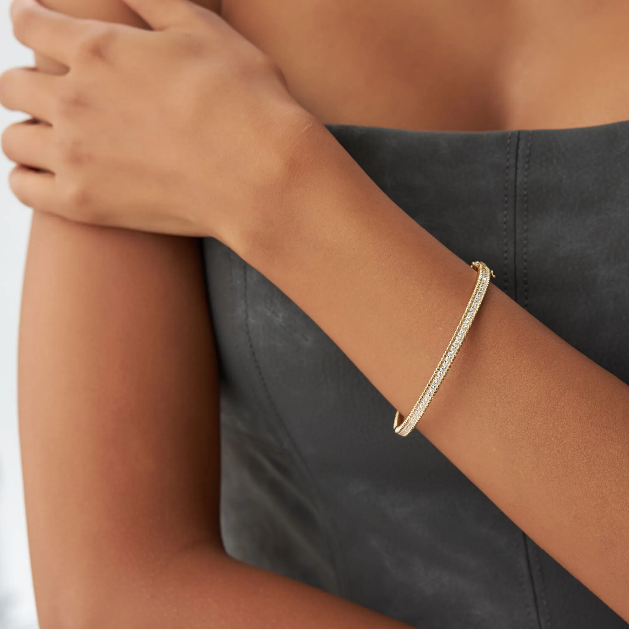 14k Milgrain Diamond Bangle Bracelet