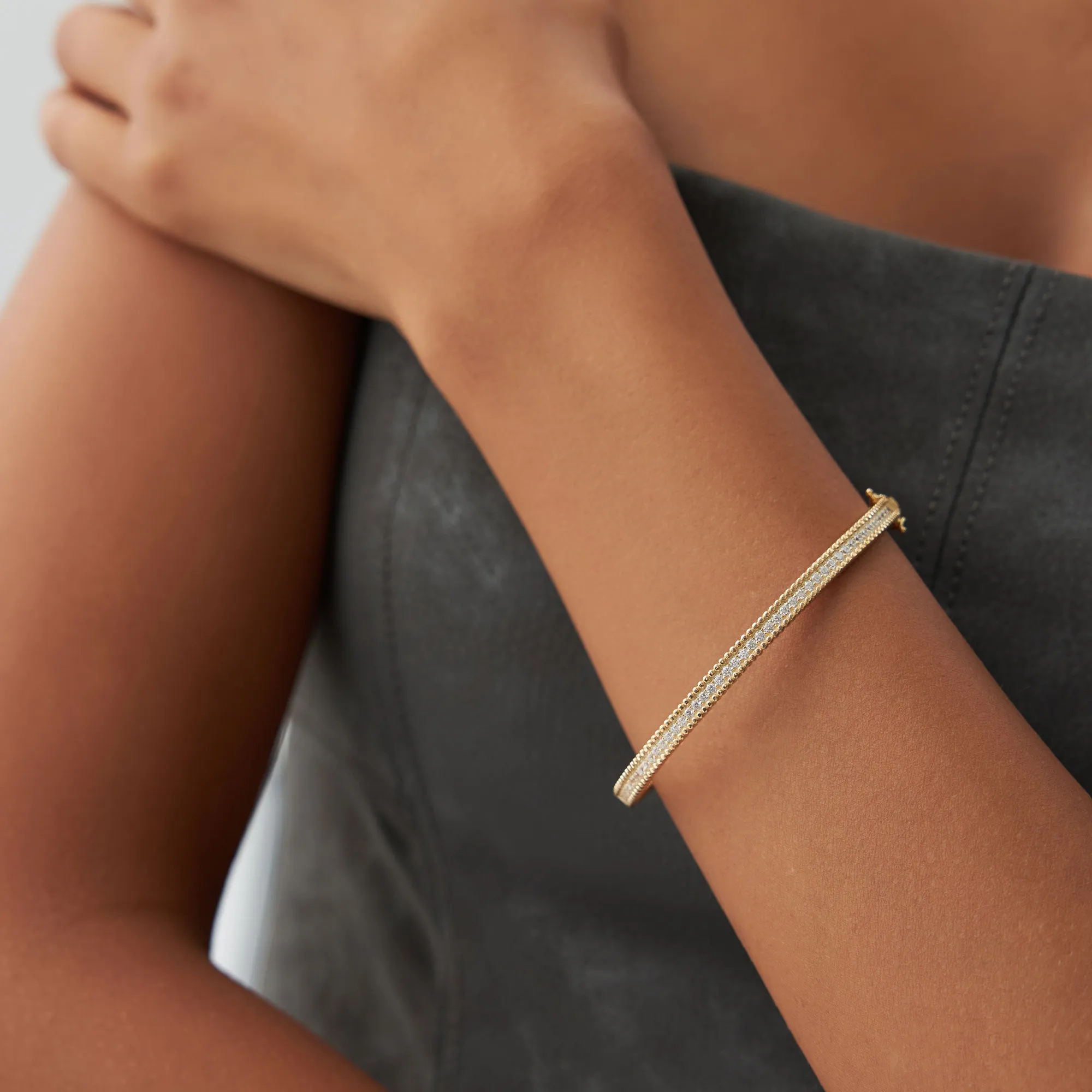 14k Milgrain Diamond Bangle Bracelet