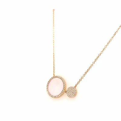 14K Mother of Pearl and Diamond Necklace Yellow Gold