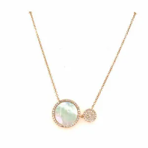 14K Mother of Pearl and Diamond Necklace Yellow Gold