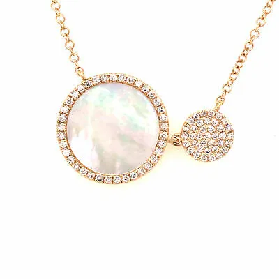 14K Mother of Pearl and Diamond Necklace Yellow Gold
