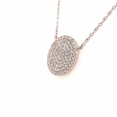 14K Pave Circle Disc Pendant Necklace White Gold 0.26ctw