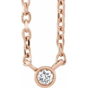 14K Rose .02 CT Natural Diamond Solitaire 16-18" Necklace