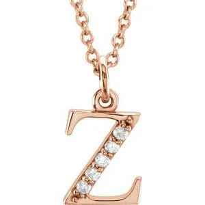 14K Rose .025 CTW Diamond Lowercase Initial z 16" Necklace