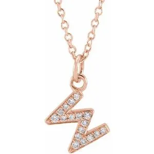 14K Rose .06 CTW Natural Diamond Petite Initial W 16-18" Necklace