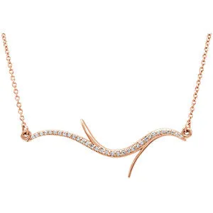 14K Rose 1/8 CTW Diamond Freeform Bar 18" Necklace