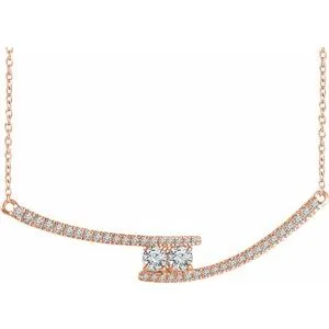 14K Rose  3/8 CTW Diamond Two-Stone Bar 16-18" Necklace