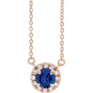 14K Rose 4 mm Lab-Grown Blue Sapphire & .05 CTW Natural Diamond 18" Necklace