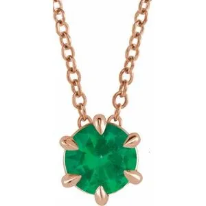 14K Rose 4 mm Lab-Grown Emerald Solitaire 16-18" Necklace