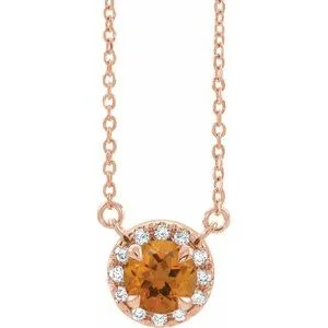14K Rose 4.5 mm Natural Citrine & .05 CTW Natural Diamond 18" Necklace