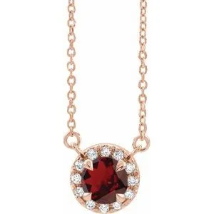 14K Rose 4.5 mm Natural Mozambique Garnet & .05 CTW Natural Diamond 16" Necklace