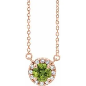 14K Rose 5.5 mm Natural Peridot 1/10 CTW Natural Diamond 18" Necklace
